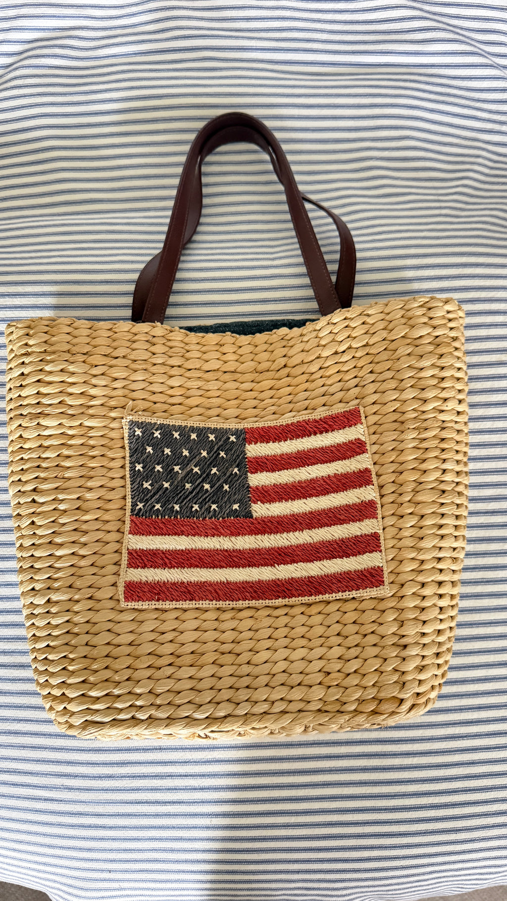 Vintage American Flag Straw woven bag