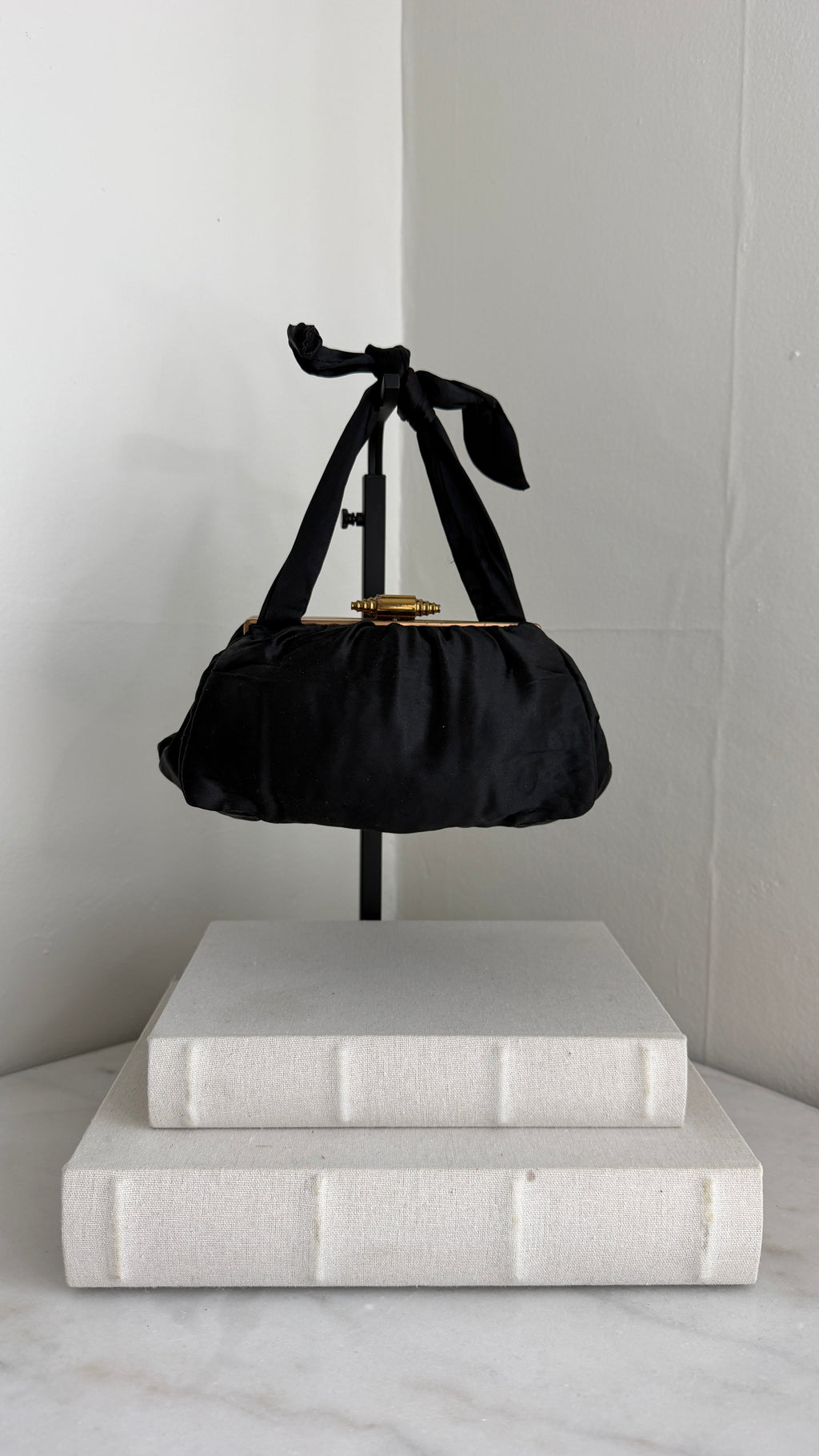 1940's Vintage Black Liquid Satin Bag