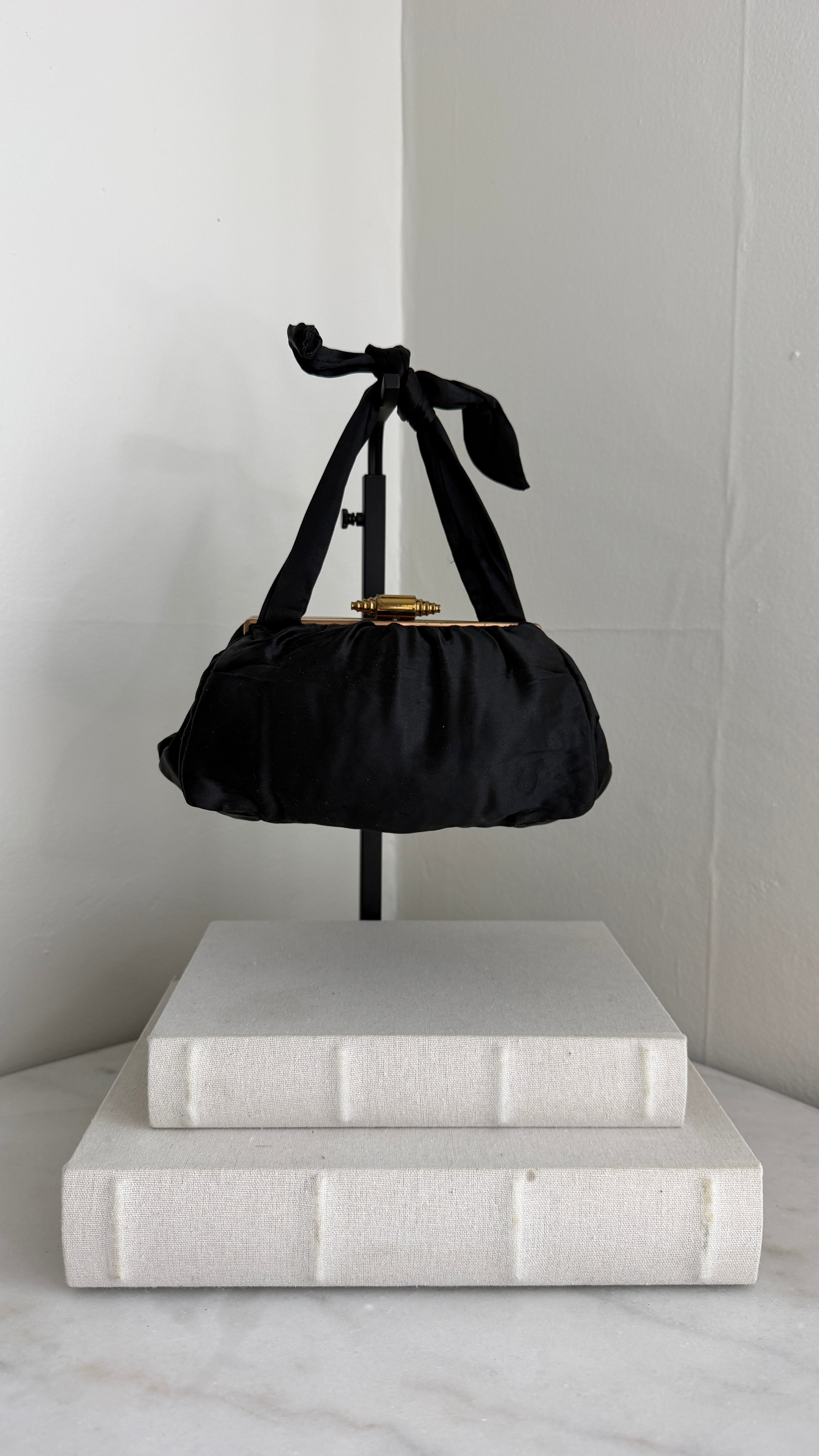 1940's Vintage Black Liquid Satin Bag