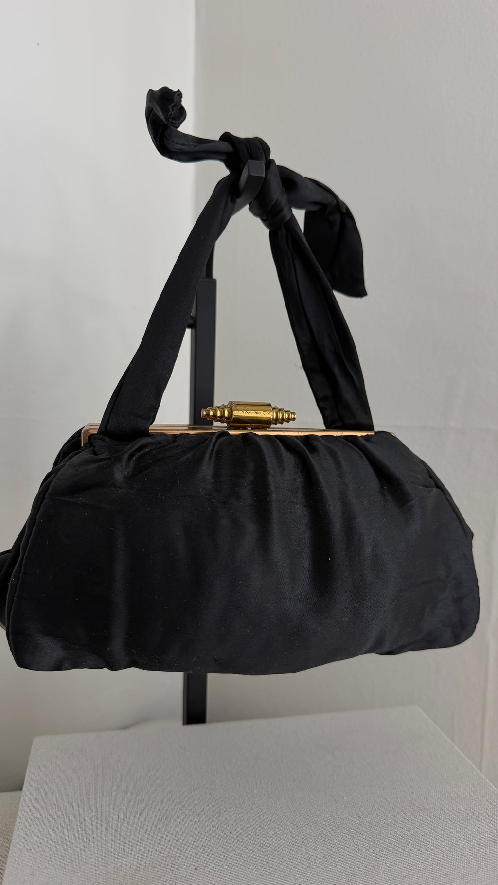 1940's Vintage Black Liquid Satin Bag
