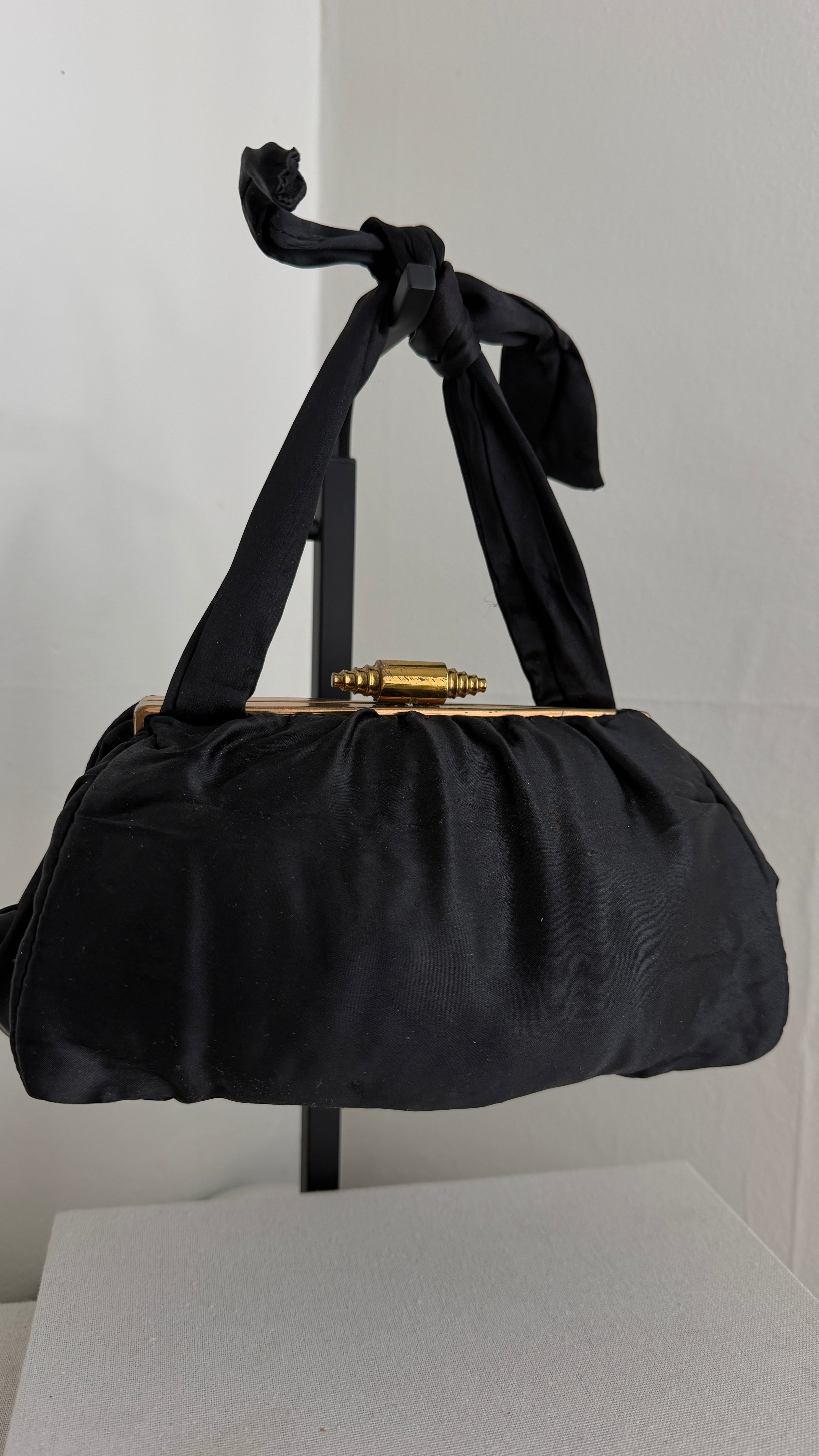 1940's Vintage Black Liquid Satin Bag