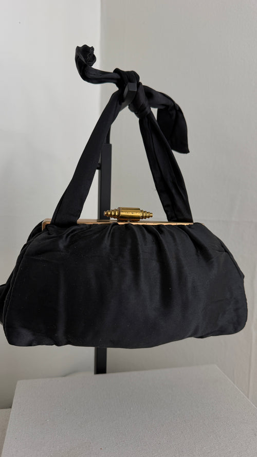 1940's Vintage Black Liquid Satin Bag