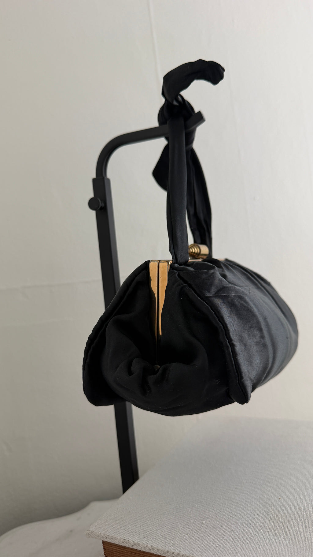 1940's Vintage Black Liquid Satin Bag
