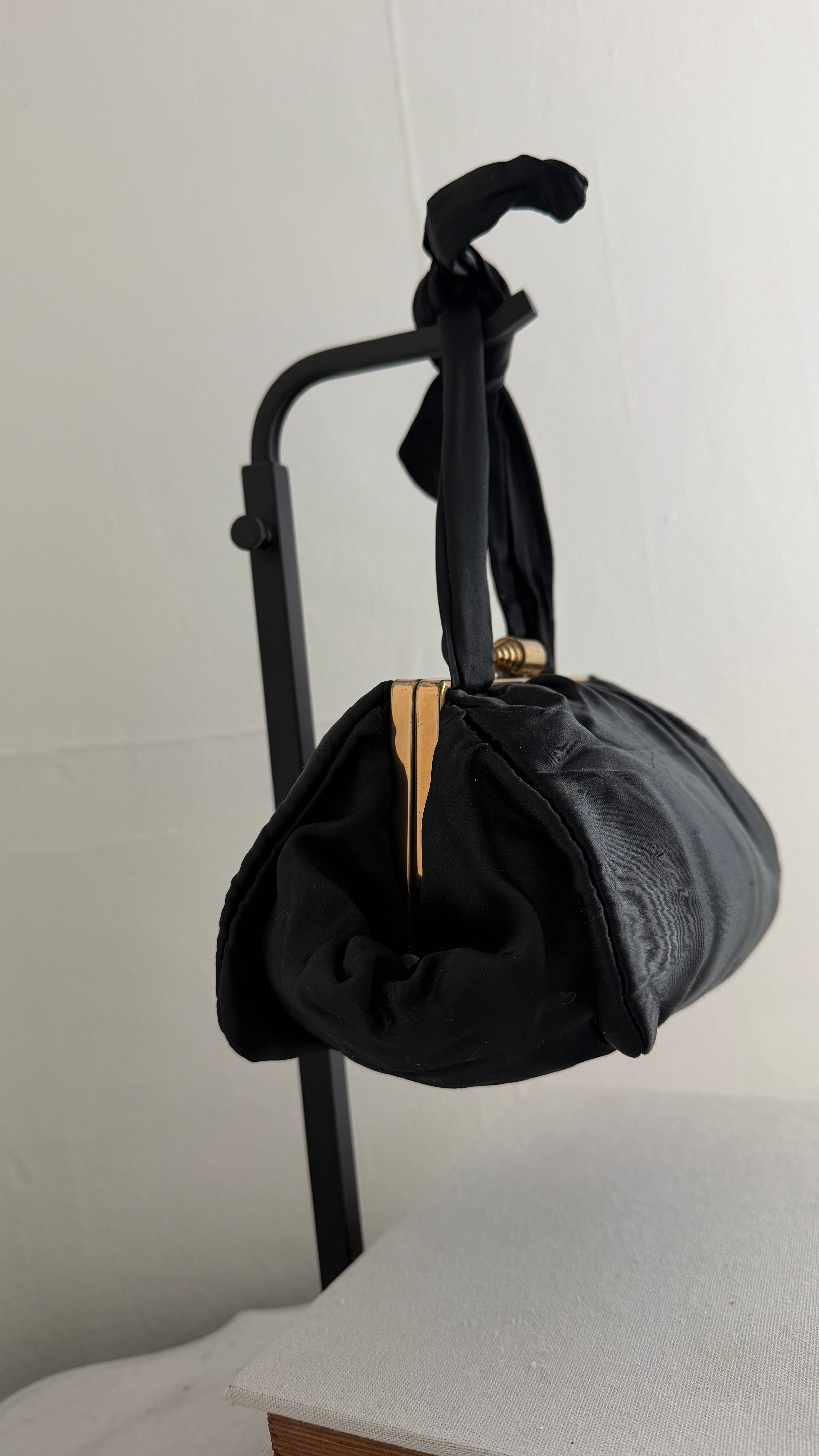 1940's Vintage Black Liquid Satin Bag