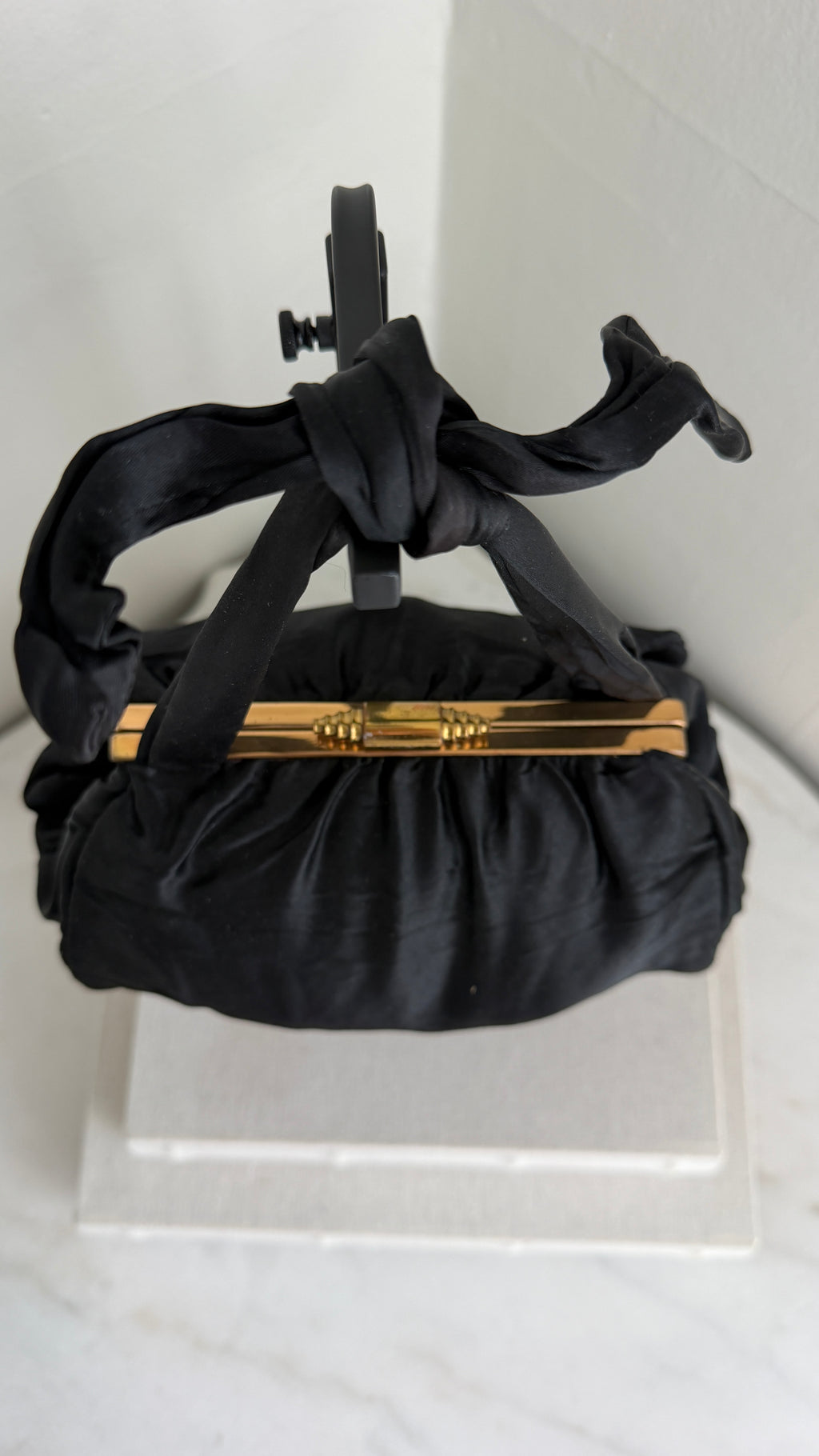 1940's Vintage Black Liquid Satin Bag