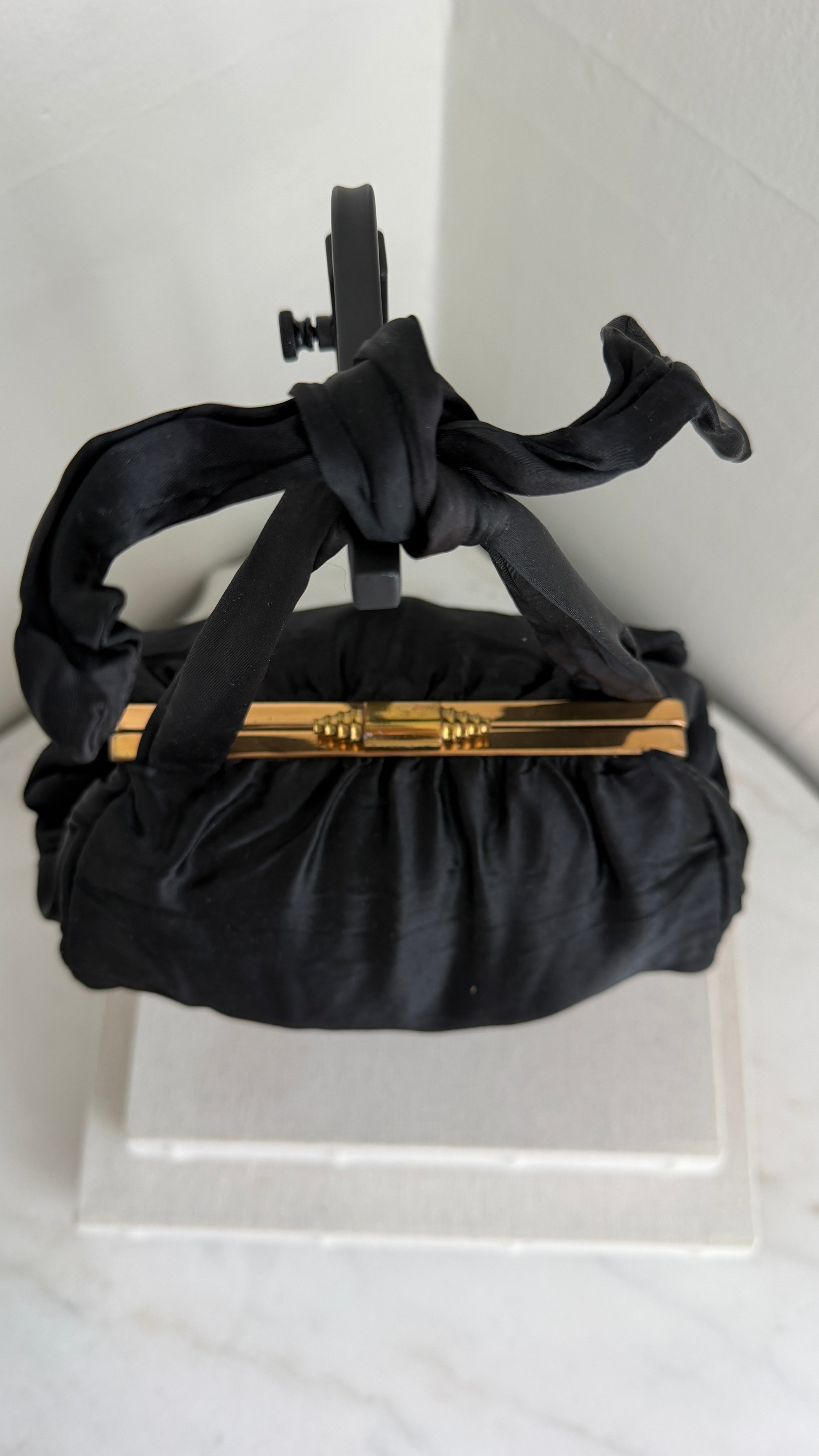 1940's Vintage Black Liquid Satin Bag