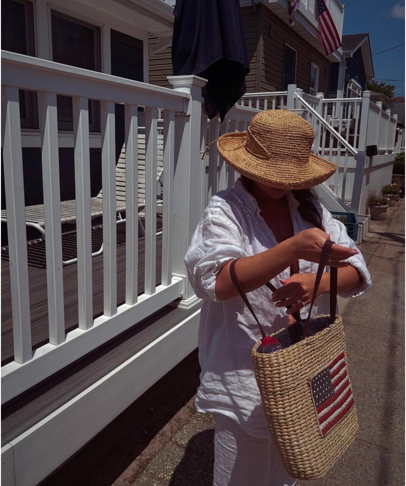Vintage American Flag Straw woven bag