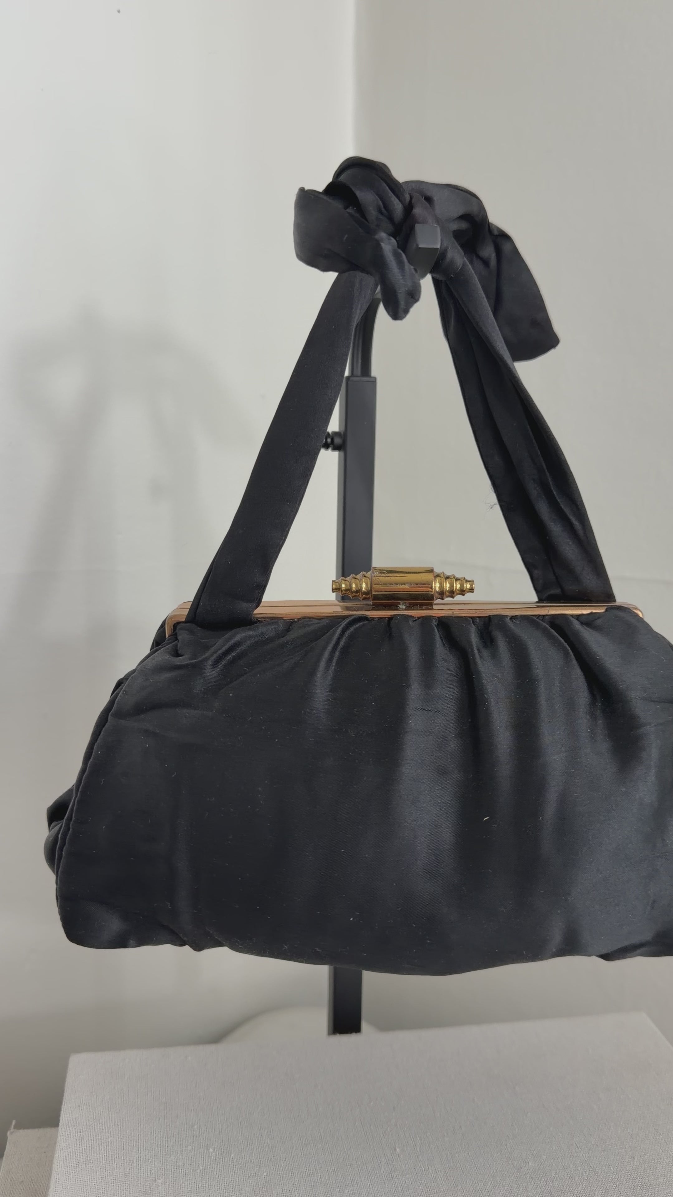 1940's Vintage Black Liquid Satin Bag